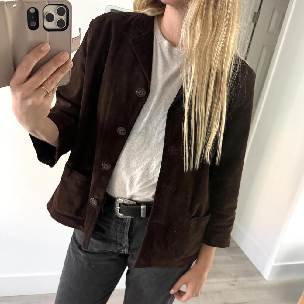 Vintage Suede Leather Blazer Chore Jacket Sz L Utility Western Horse Girl Boho